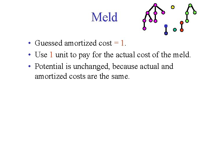Meld • Guessed amortized cost = 1. • Use 1 unit to pay for