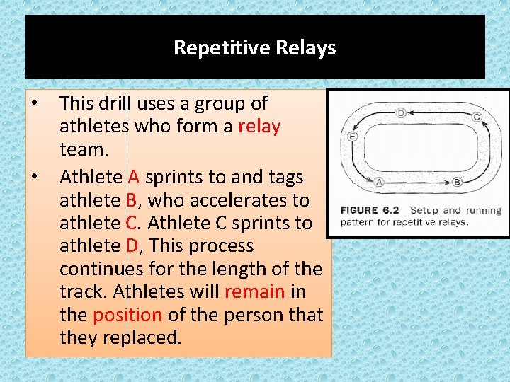 Repetitive Relays • This drill uses a group of athletes who form a relay
