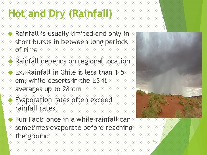 Hot and Dry (Rainfall) Rainfall is usually limited and only in short bursts in