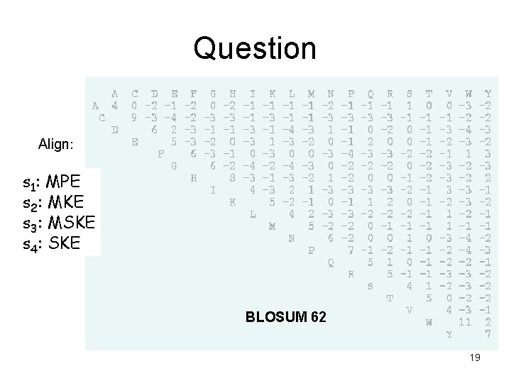 Question Align: s 1: MPE s 2: MKE s 3: MSKE s 4: SKE