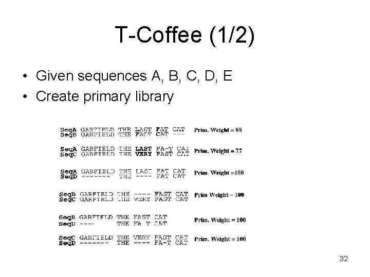 T-Coffee (1/2) • Given sequences A, B, C, D, E • Create primary library