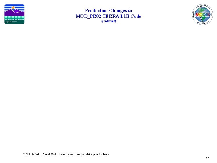 Production Changes to MOD_PR 02 TERRA L 1 B Code (continued) *PGE 02 V