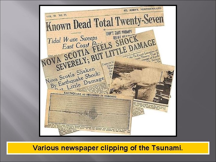 Various newspaper clipping of the Tsunami. 