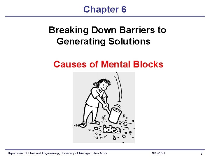 Chapter 6 Breaking Down Barriers to Generating Solutions Causes of Mental Blocks Department of