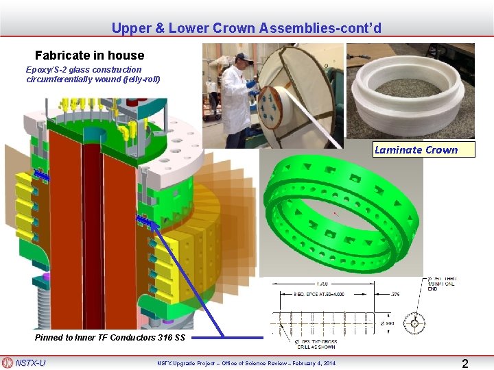 Upper & Lower Crown Assemblies-cont’d Fabricate in house Epoxy/S-2 glass construction circumferentially wound (jelly-roll)