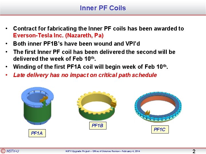 Inner PF Coils • Contract for fabricating the Inner PF coils has been awarded