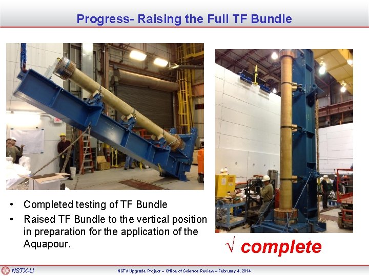 Progress- Raising the Full TF Bundle • Completed testing of TF Bundle • Raised