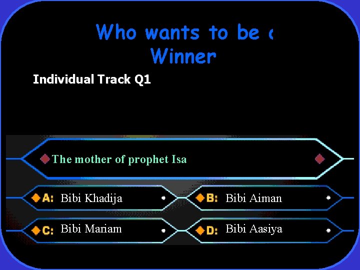Who wants to be a Winner Individual Track Q 1 The mother of prophet