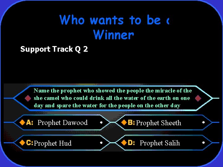 Who wants to be a Winner Support Track Q 2 Name the prophet who