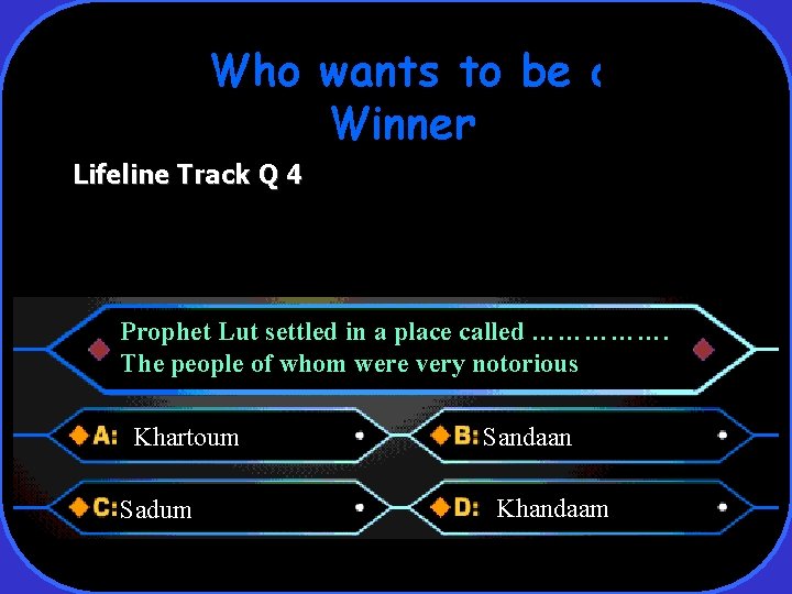 Who wants to be a Winner Lifeline Track Q 4 Prophet Lut settled in