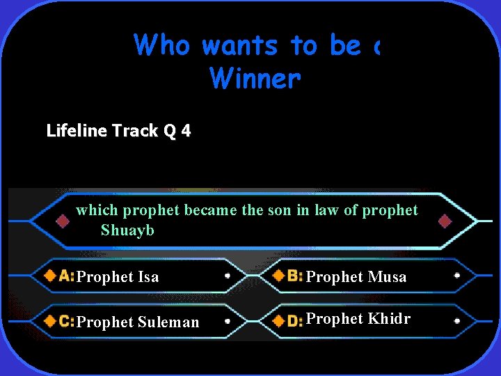 Who wants to be a Winner Lifeline Track Q 4 which prophet became the