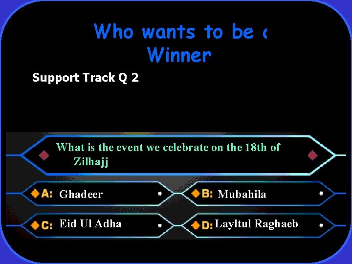 Who wants to be a Winner Support Track Q 2 What is the event