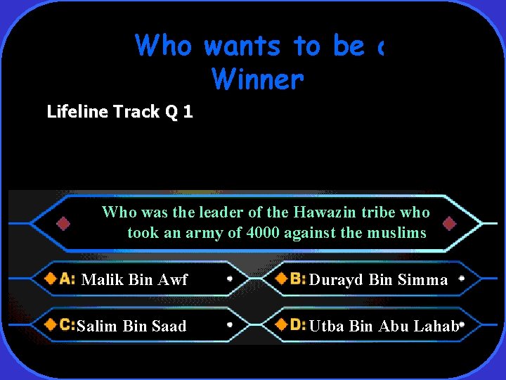 Who wants to be a Winner Lifeline Track Q 1 Who was the leader