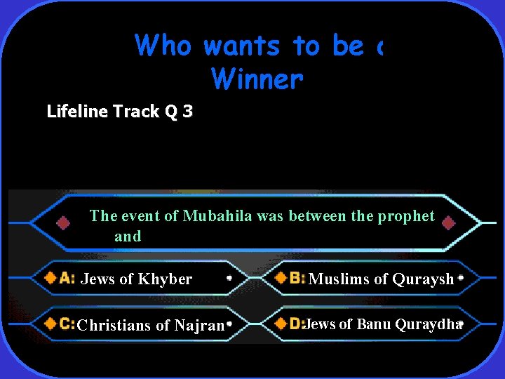 Who wants to be a Winner Lifeline Track Q 3 The event of Mubahila