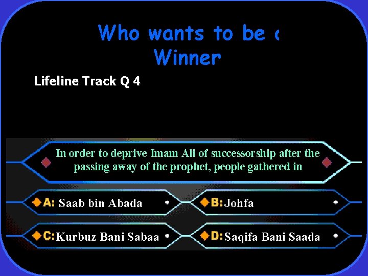 Who wants to be a Winner Lifeline Track Q 4 In order to deprive