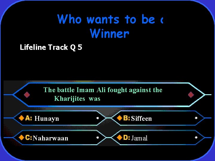 Who wants to be a Winner Lifeline Track Q 5 The battle Imam Ali