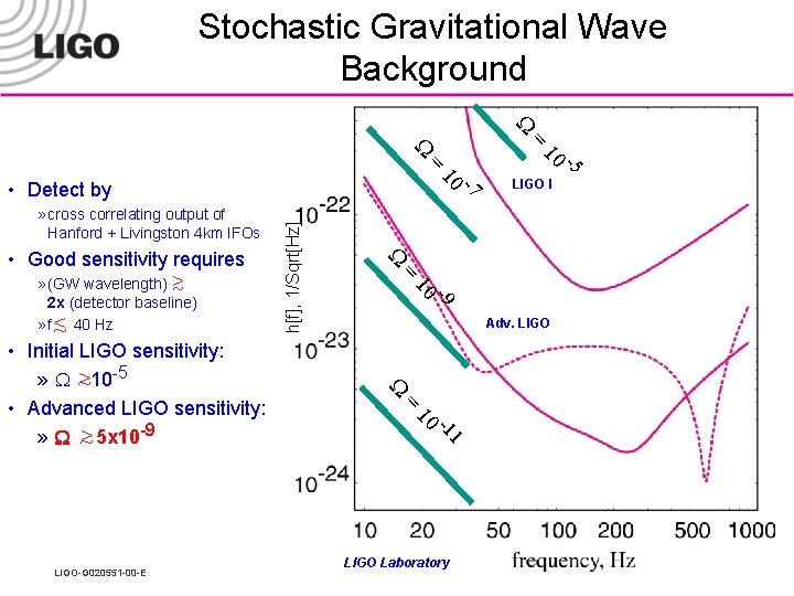 Stochastic Gravitational Wave Background W = = -5 10 W 10 -9 10 =