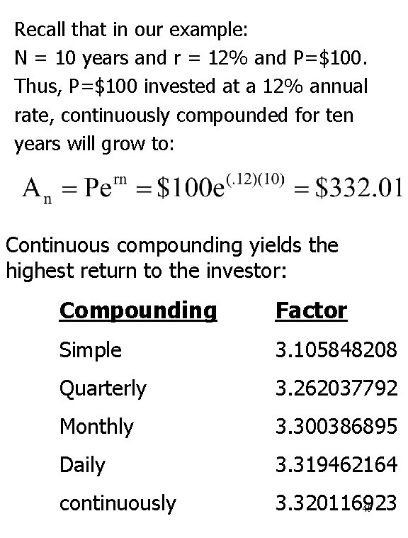 Recall that in our example: N = 10 years and r = 12% and