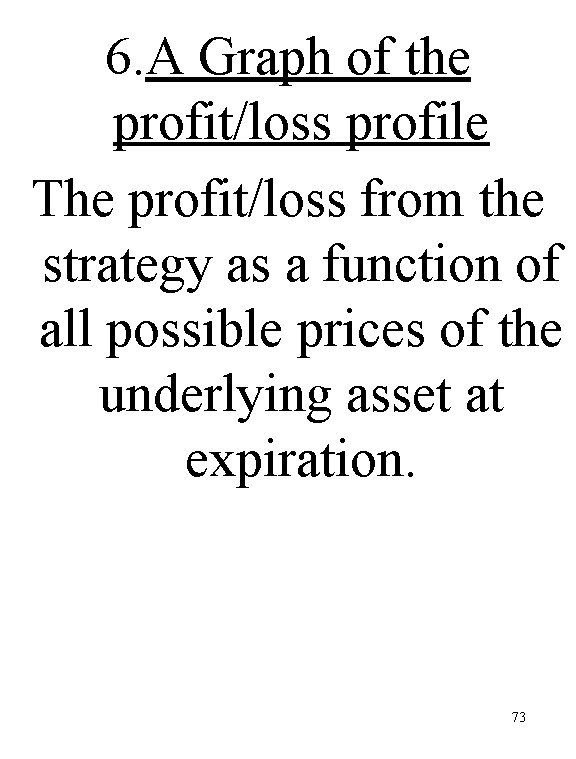 6. A Graph of the profit/loss profile The profit/loss from the strategy as a
