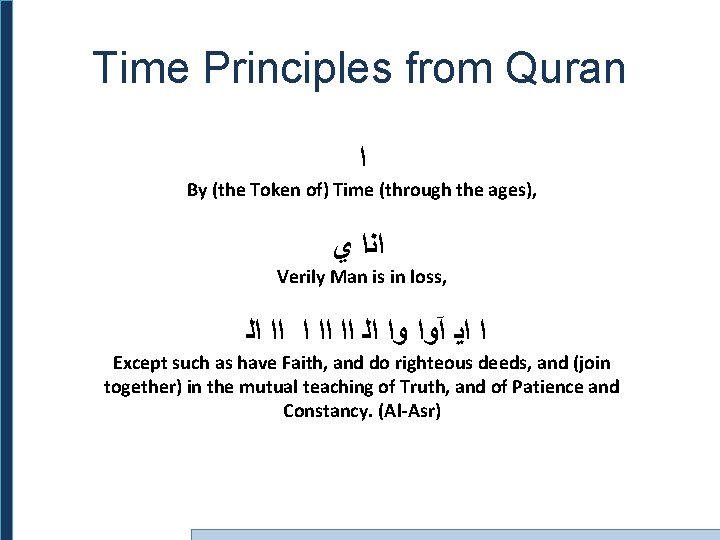Time Principles from Quran ﺍ By (the Token of) Time (through the ages), ﺍﻧﺍ