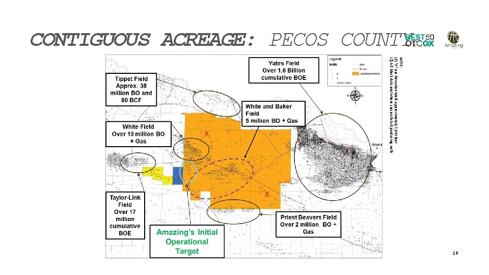CONTIGUOUS ACREAGE: PECOS COUNTY NOTE: (1) “X” are Devonian Wells approximately 7, 500 feet
