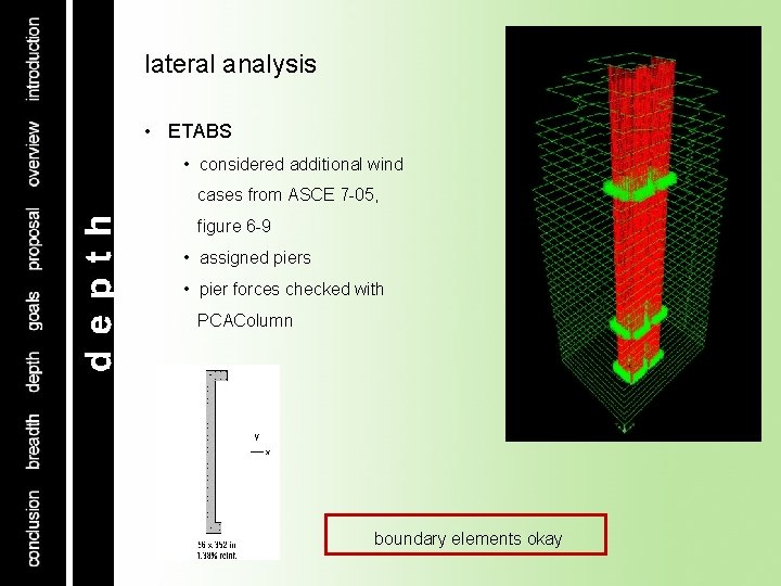 lateral analysis • ETABS • considered additional wind cases from ASCE 7 -05, figure