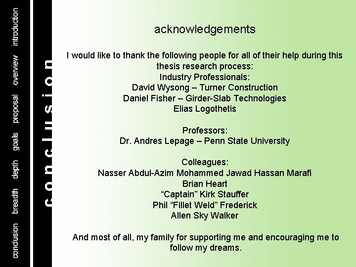 acknowledgements I would like to thank the following people for all of their help