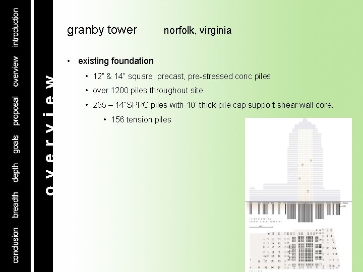 granby tower norfolk, virginia • existing foundation • 12” & 14” square, precast, pre-stressed