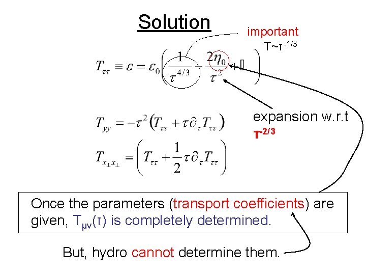 Solution important T~τ-1/3 expansion w. r. t τ-2/3 Once the parameters (transport coefficients) are