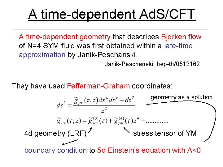 A time-dependent Ad. S/CFT A time-dependent geometry that describes Bjorken flow of N=4 SYM