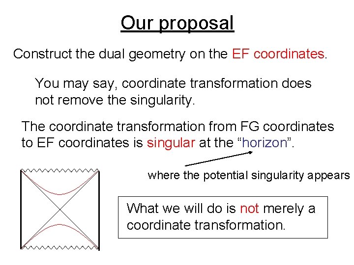 Our proposal Construct the dual geometry on the EF coordinates. You may say, coordinate