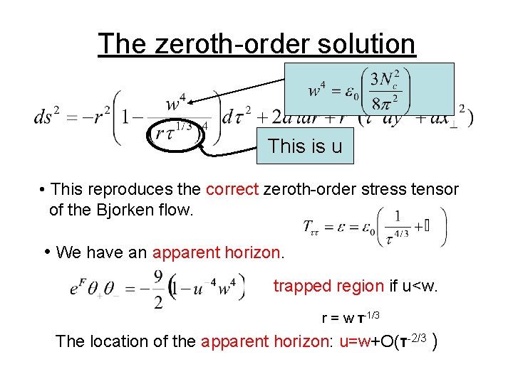 The zeroth-order solution This is u • This reproduces the correct zeroth-order stress tensor