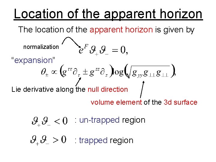 Location of the apparent horizon The location of the apparent horizon is given by