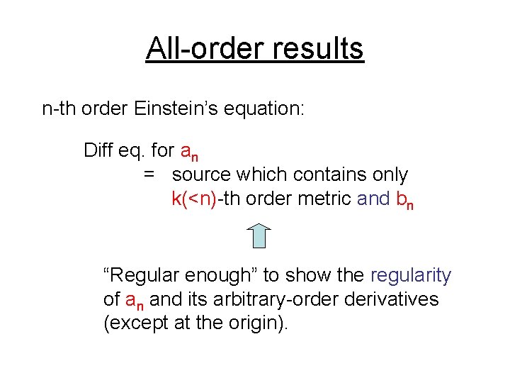 All-order results n-th order Einstein’s equation: Diff eq. for an = source which contains