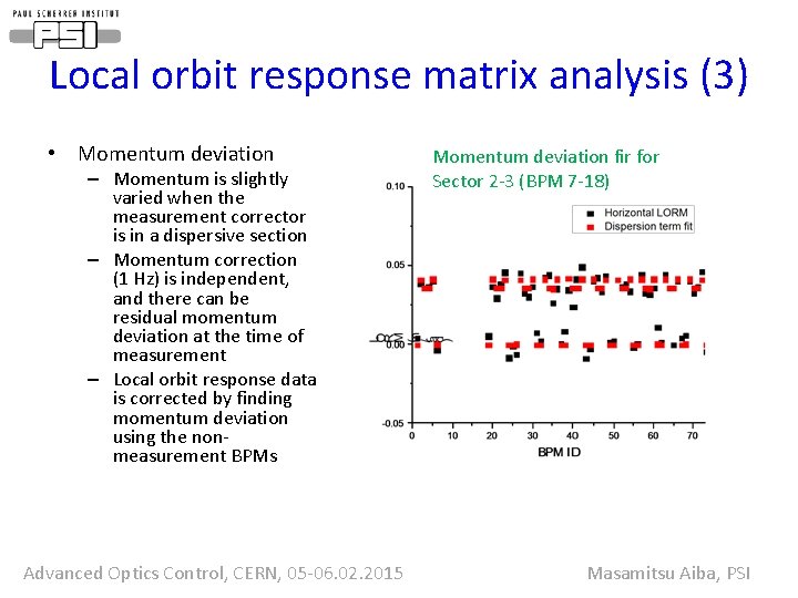Local orbit response matrix analysis (3) • Momentum deviation – Momentum is slightly varied