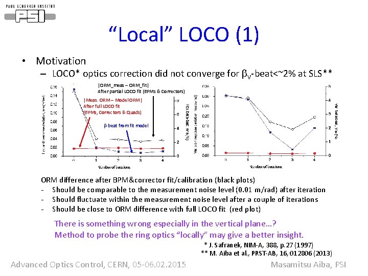 “Local” LOCO (1) • Motivation – LOCO* optics correction did not converge for b.