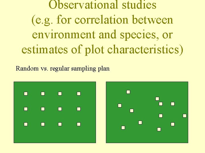 Observational studies (e. g. for correlation between environment and species, or estimates of plot Observational studies (e. g. for correlation between environment and species, or estimates of plot