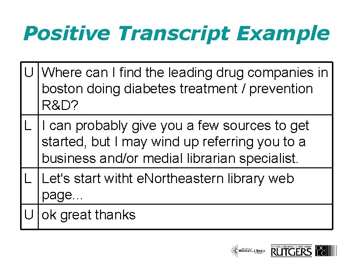 Positive Transcript Example U Where can I find the leading drug companies in boston