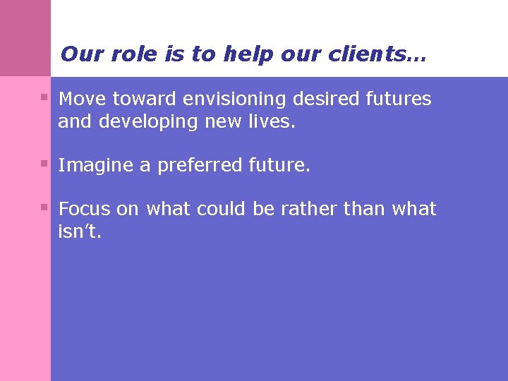 Our role is to help our clients… § Move toward envisioning desired futures and