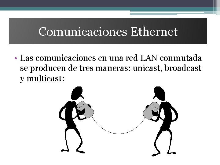 Comunicaciones Ethernet • Las comunicaciones en una red LAN conmutada se producen de tres