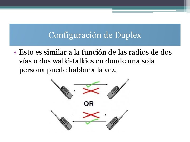 Configuración de Duplex • Esto es similar a la función de las radios de