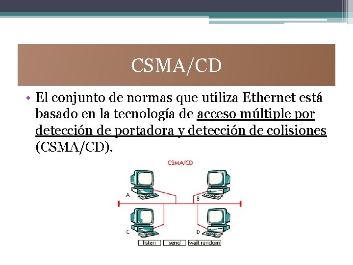 CSMA/CD • El conjunto de normas que utiliza Ethernet está basado en la tecnología