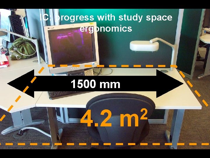 IC: progress with study space ergonomics 1500 mm 2 4. 2 m 