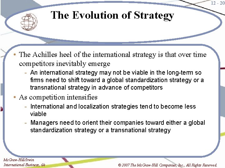 12 - 20 The Evolution of Strategy • The Achilles heel of the international