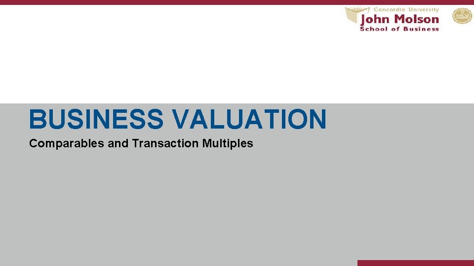 BUSINESS VALUATION Comparables and Transaction Multiples 