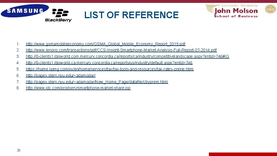 LIST OF REFERENCE 1. http: //www. gsmamobileeconomy. com/GSMA_Global_Mobile_Economy_Report_2015. pdf 2. http: //www. lenovo. com/transactions/pdf/CCS-Insight-Smartphone-Market-Analysis-Full-Report-07