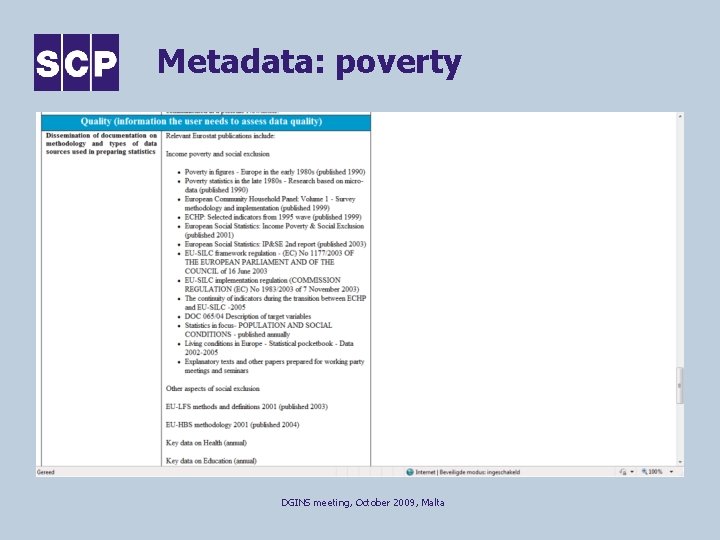 Metadata: poverty DGINS meeting, October 2009, Malta 