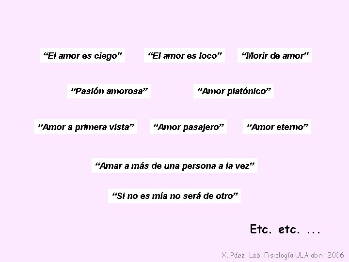 “El amor es ciego” “Pasión amorosa” “Amor a primera vista” “El amor es loco”
