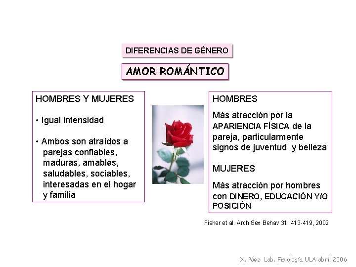 DIFERENCIAS DE GÉNERO AMOR ROMÁNTICO HOMBRES Y MUJERES • Igual intensidad • Ambos son