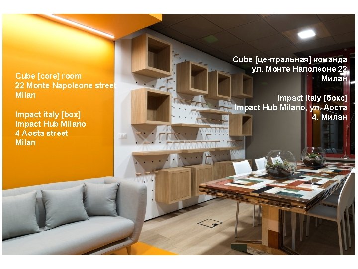 Cube [core] room 22 Monte Napoleone street Milan Impact italy [box] Impact Hub Milano